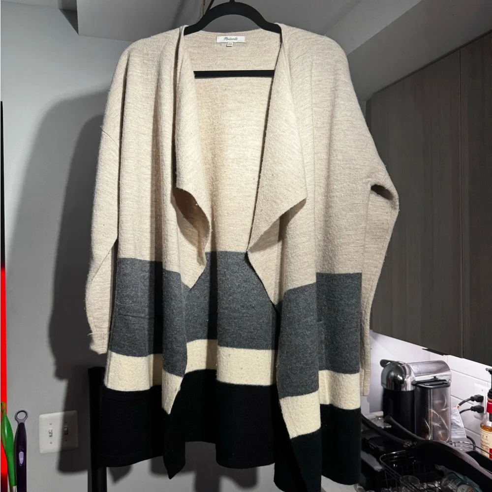 Madewell Striped Boiled Wool 100% Merino Wool Meridian Cardigan Size S/M - Picture 3 of 8